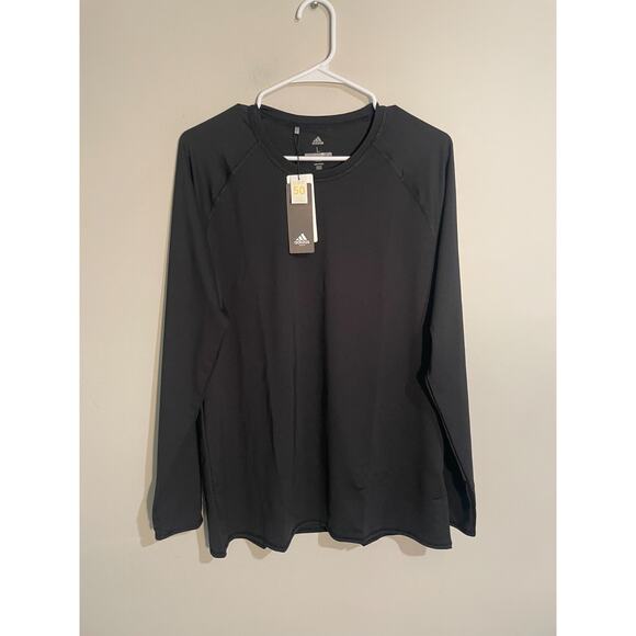 Adidas Mens Baselayer Sun Shirt UPF 50 Crew Black Long Sleeve Training Large - Picture 1 of 10
